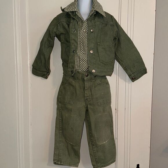 Vintage 70s Sears green denim jean jacket/pants & matching western shirt - Picture 1 of 14